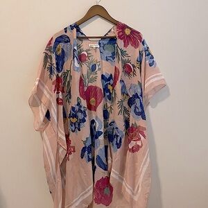 Boho Flower Design Open Front Batwing Sleeve Kimono